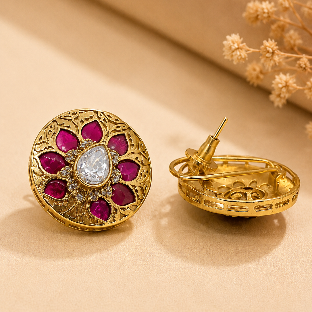Enamel Leaf Stud Earrings