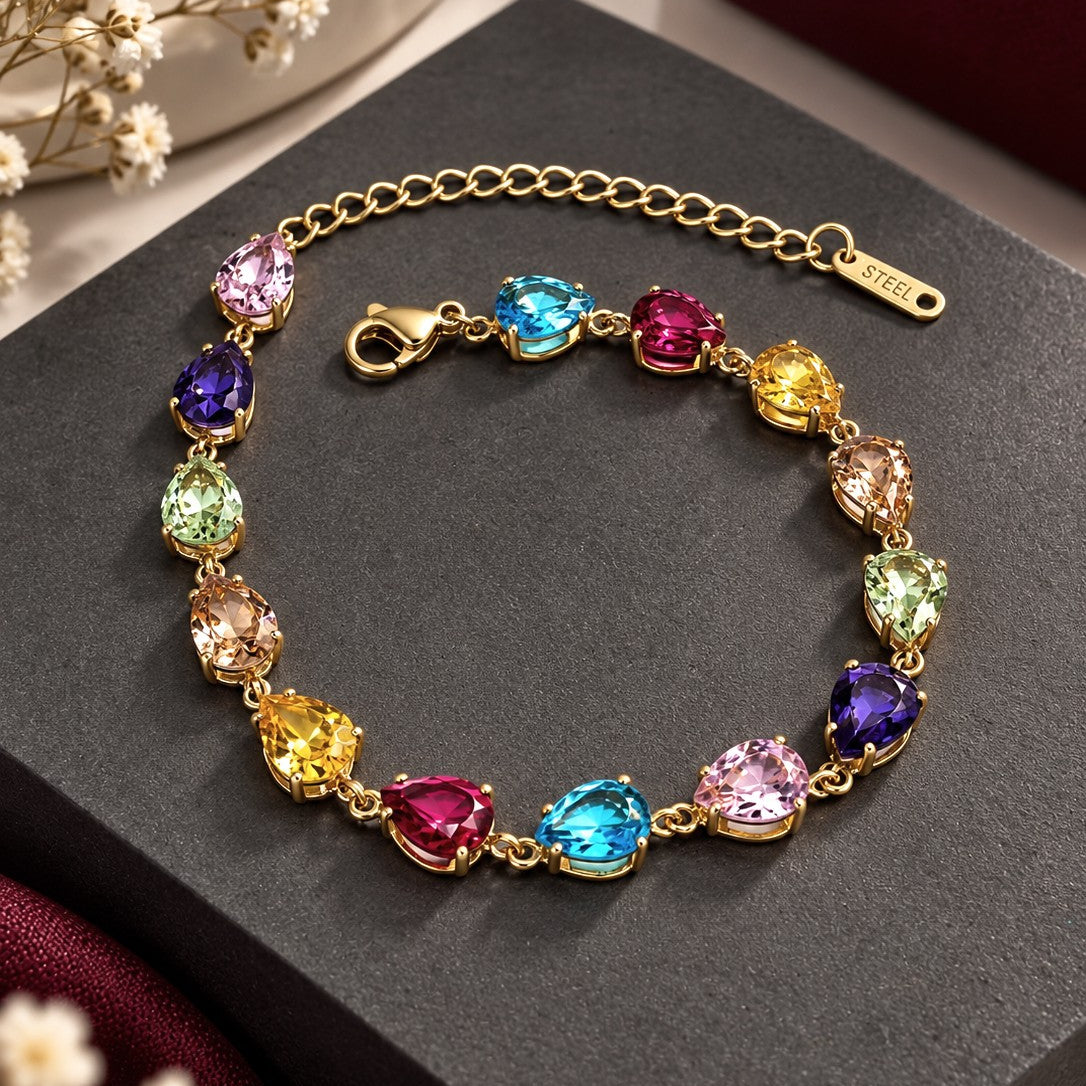 Rainbow Pear Stone Bracelet