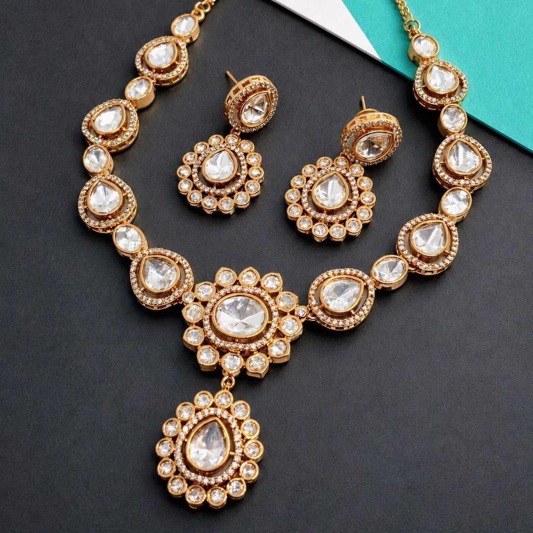 Kundan Floral Halo Drop Necklace