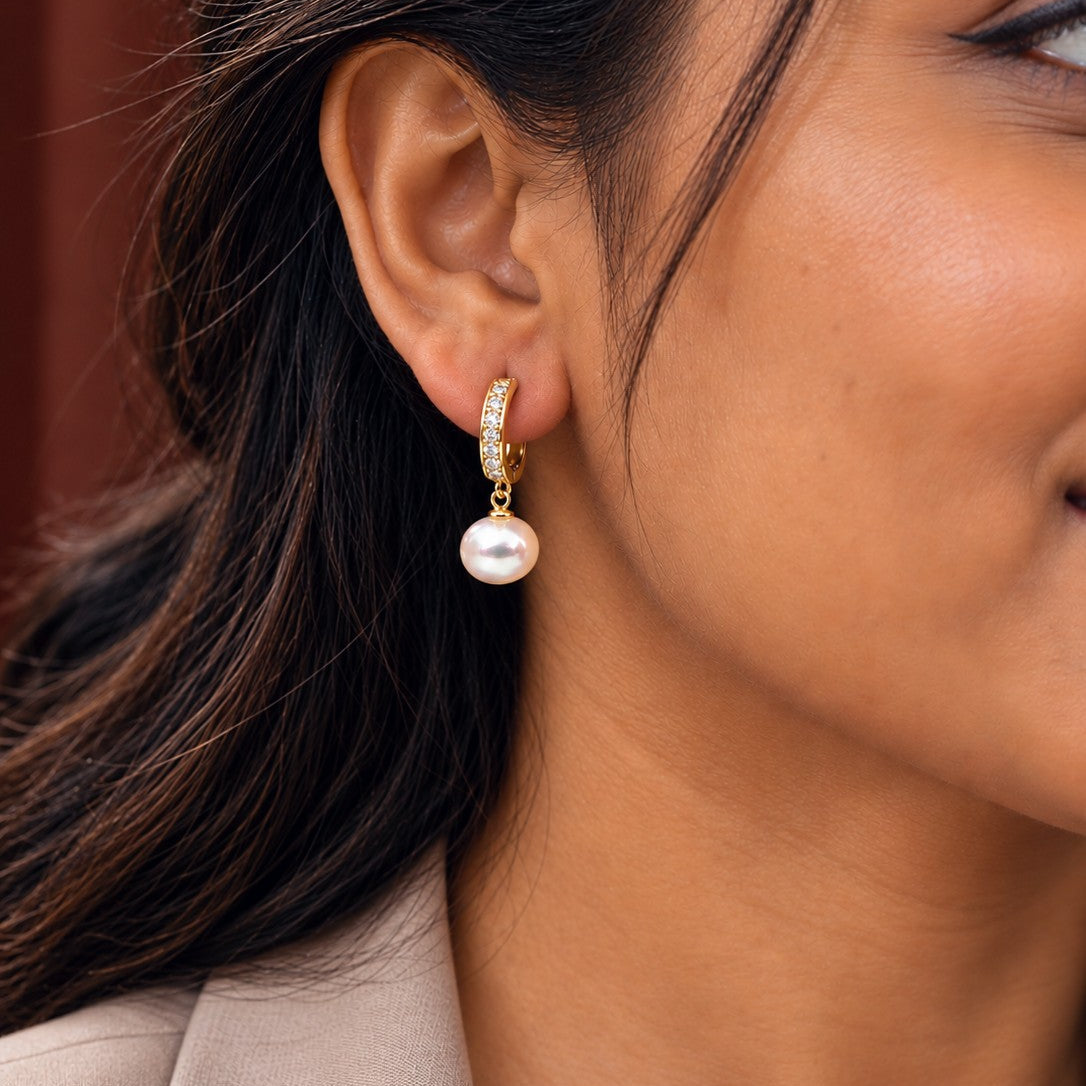 Pearl Drop Pavé Huggies Earrings