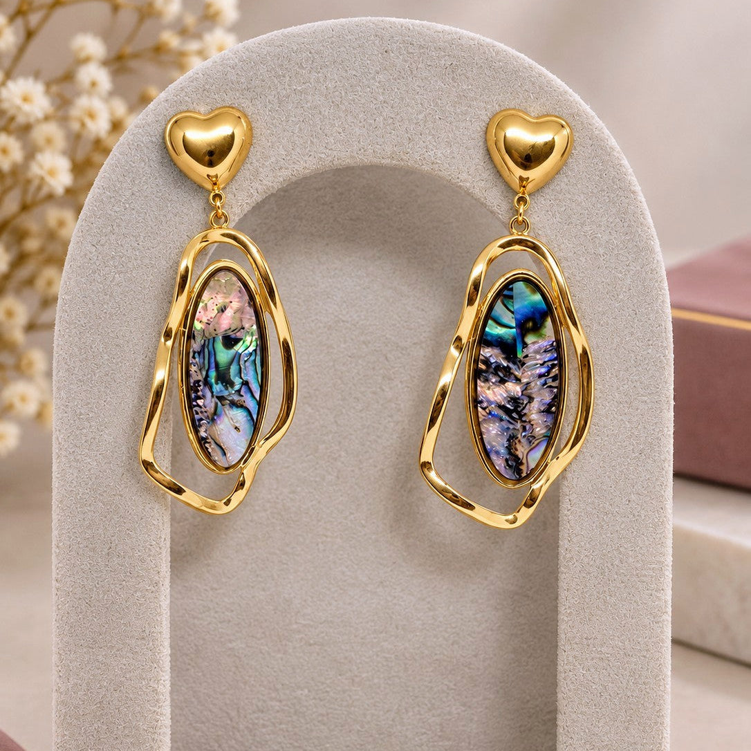 Heart Stud Abalone Finish Drop Earrings