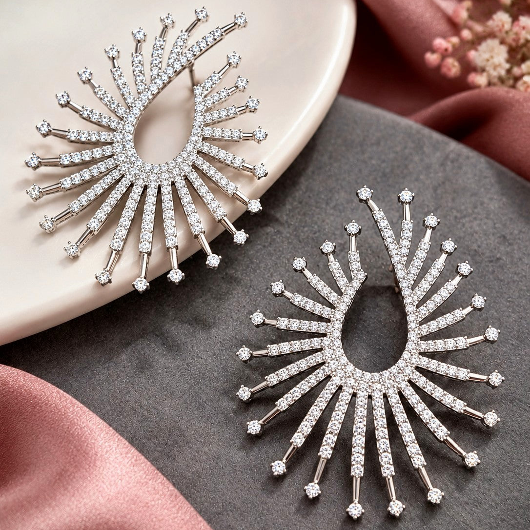 Silver Tone CZ Starburst Earrings
