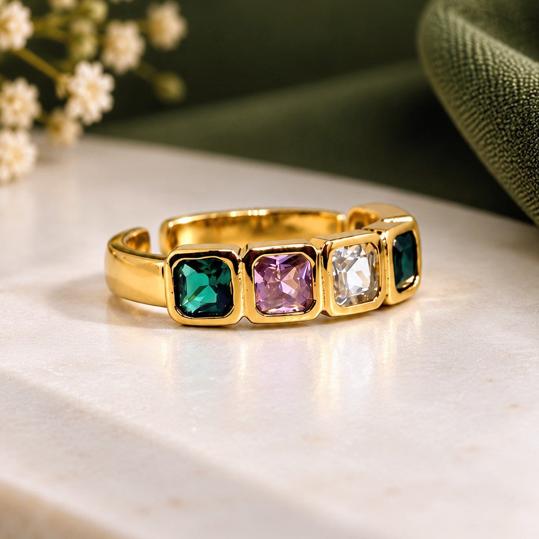 Multi Stone Square Ring