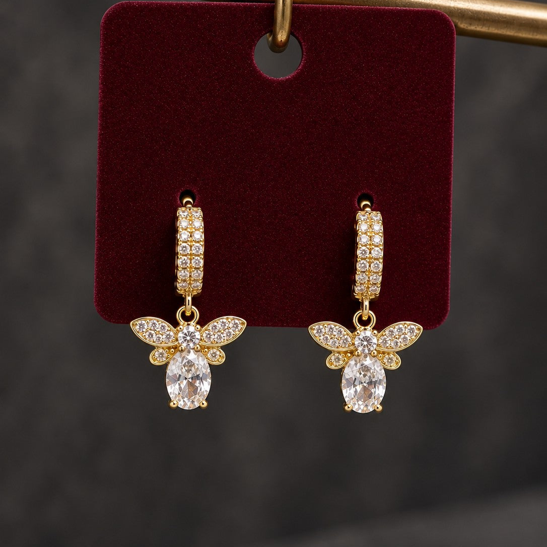 Pavé Bee Huggies Drop Earrings