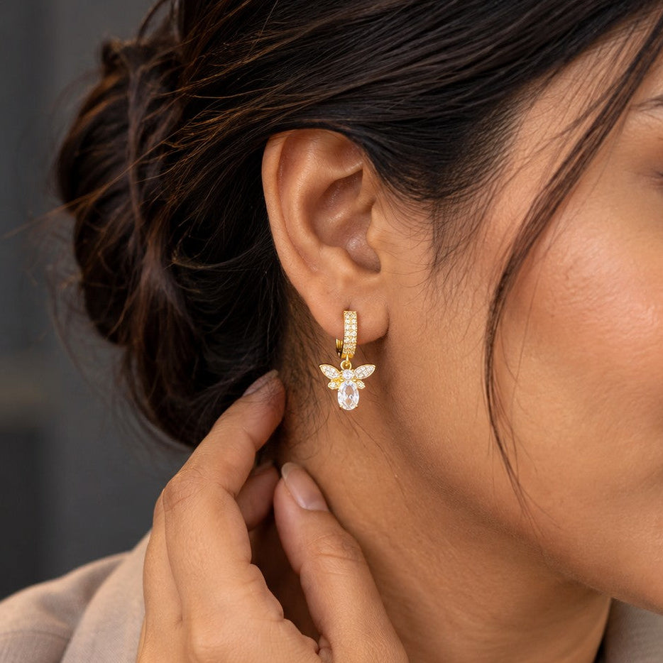 Pavé Bee Huggies Drop Earrings