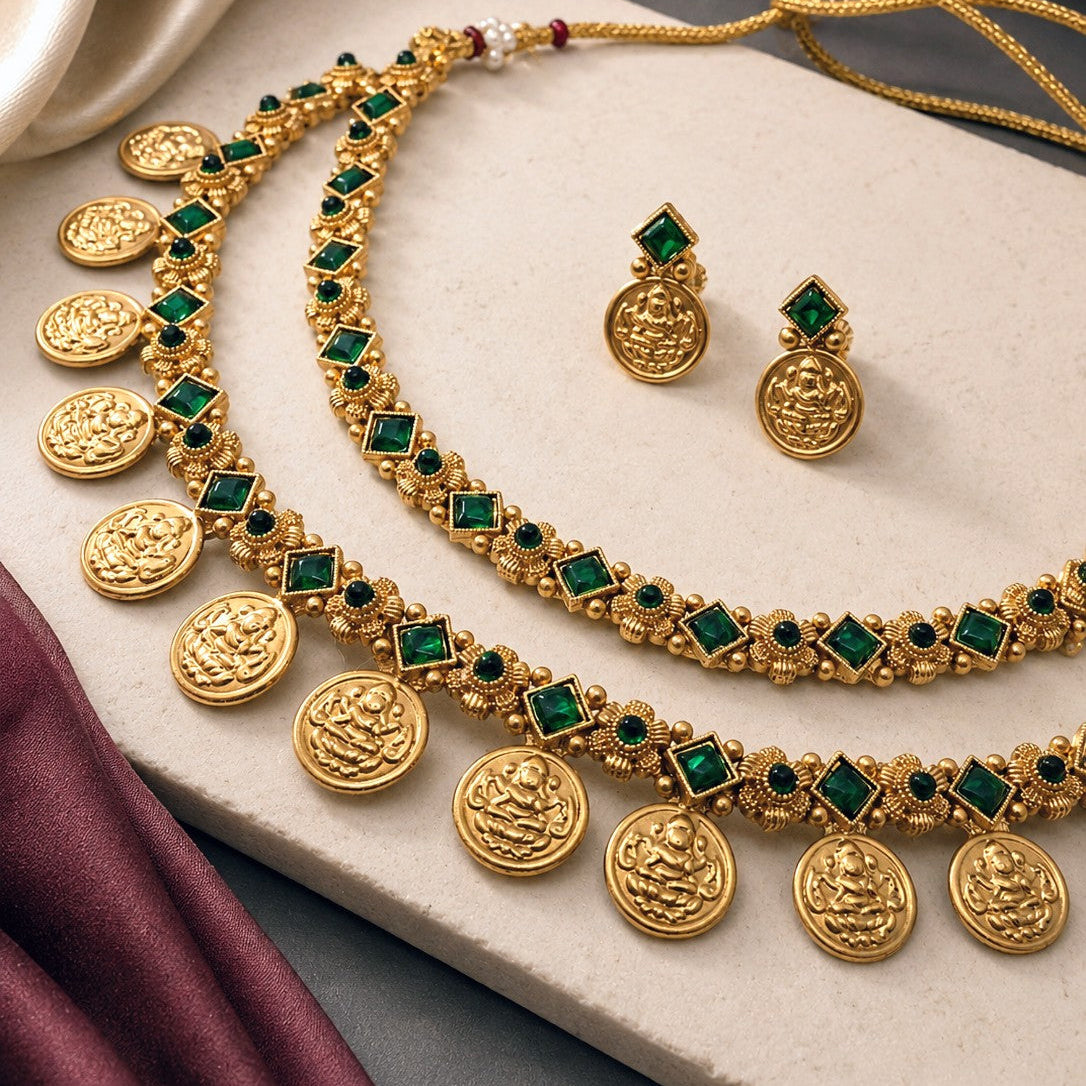 Floral Coin Charm Necklace Set