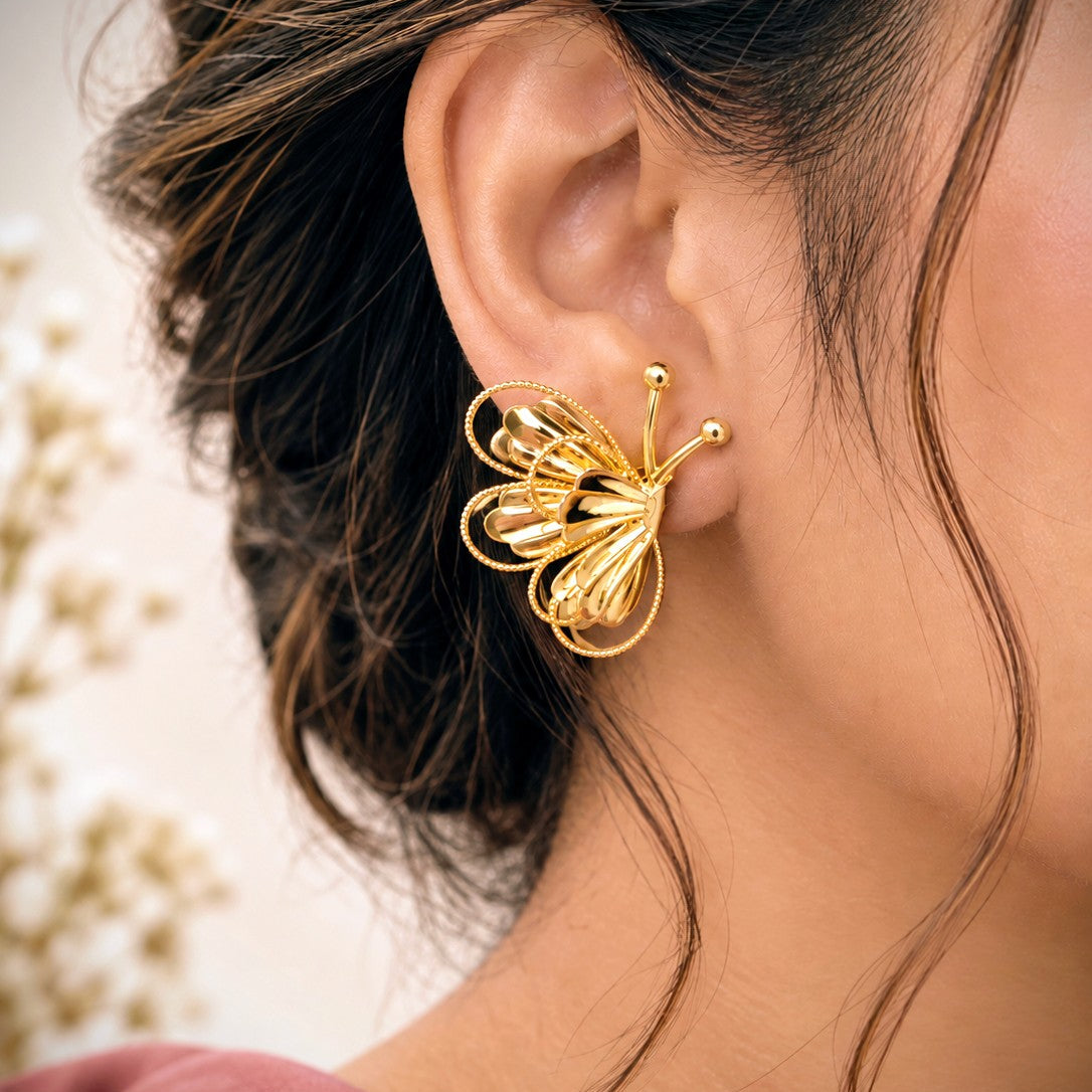 Fluted Rope Edge Butterfly Earrings