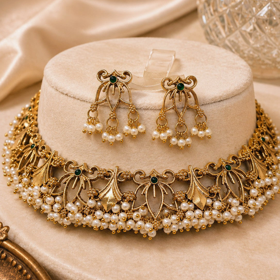 Lotus Pearl Fringe Choker
