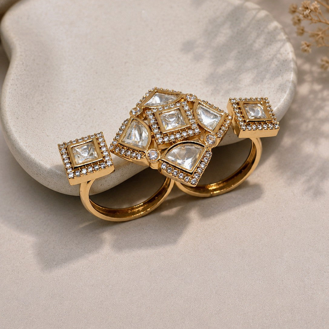 Polki Cluster Double Ring
