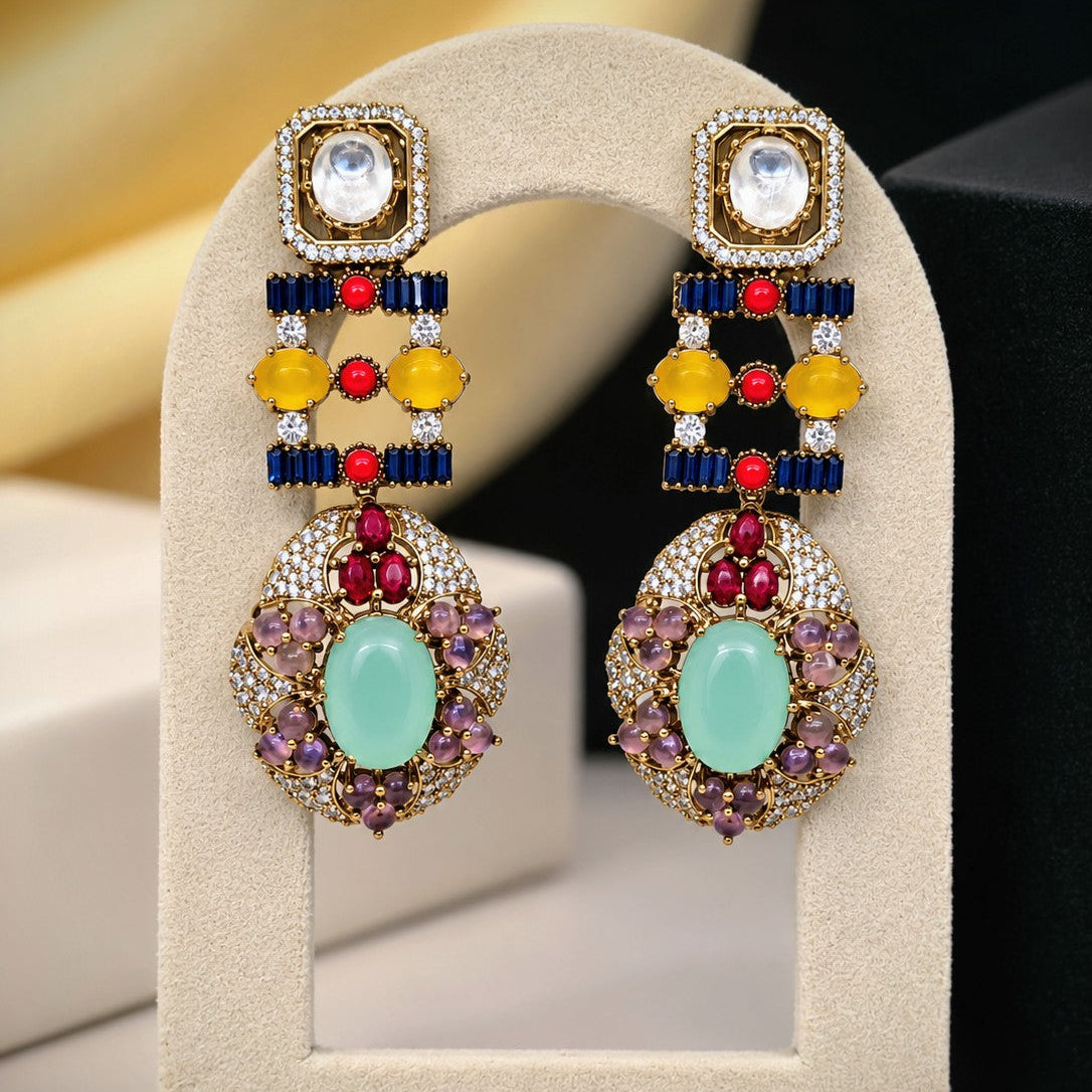 Tiered Pave Medallion Drop Earrings