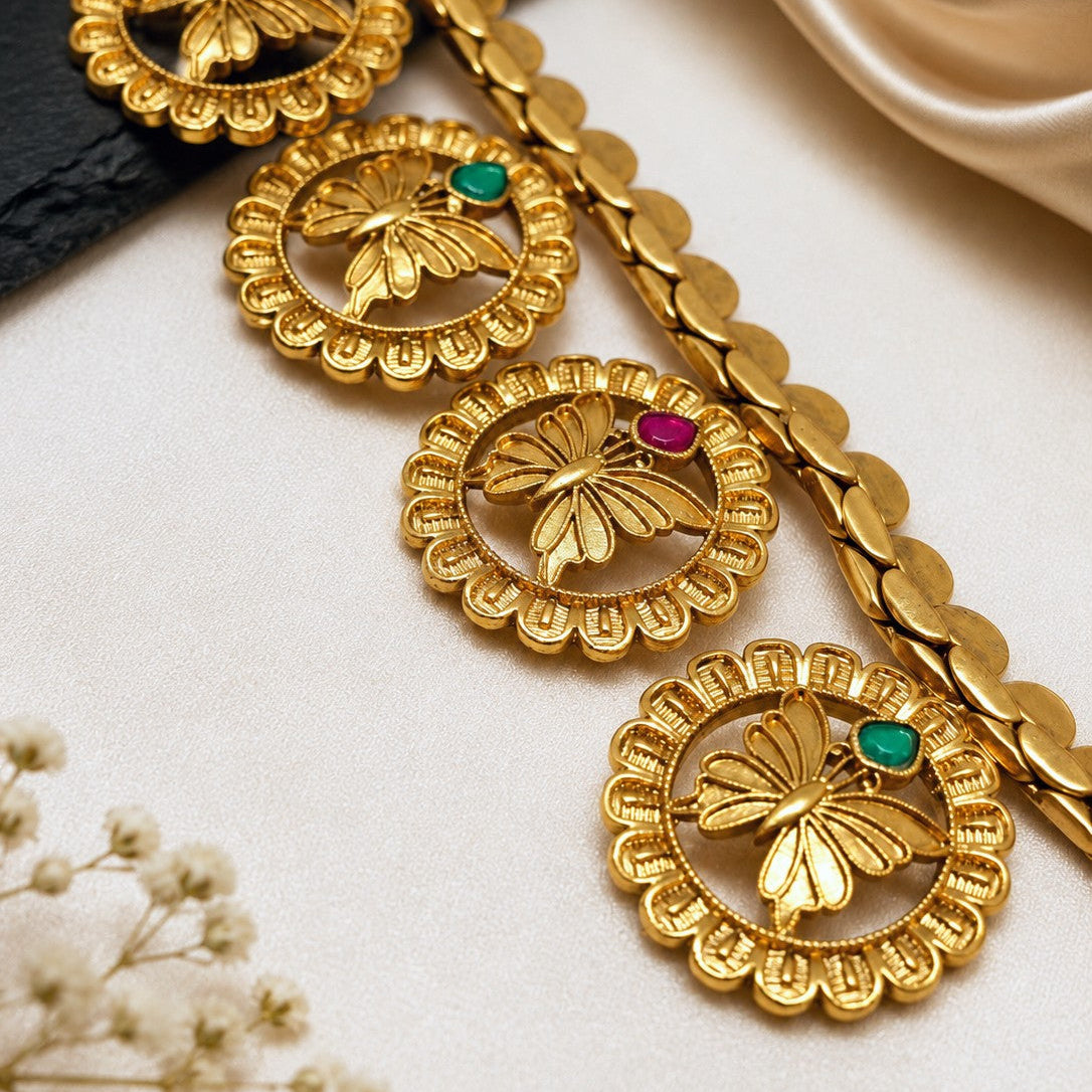Scalloped Butterfly Medallion Necklace Set