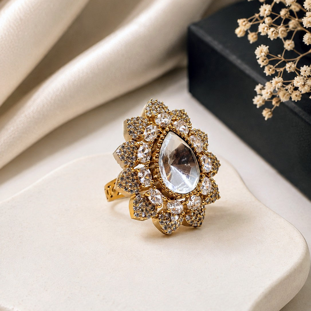 Layered Floral Cluster Ring