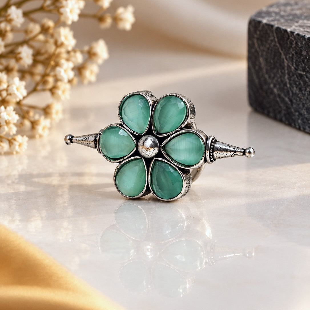 Oxidised Faceted Flower Ring