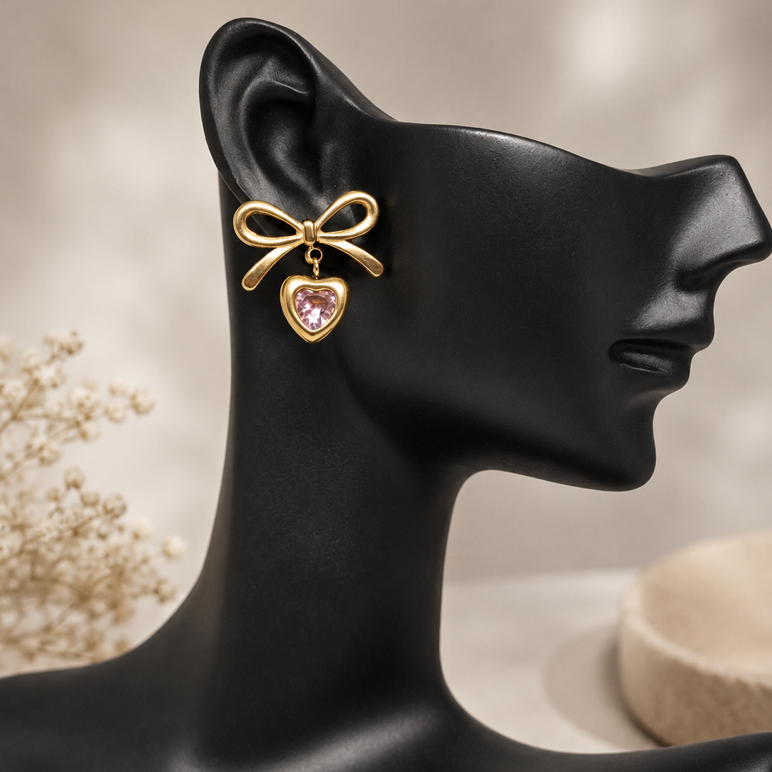 Bow Heart Drop Earrings