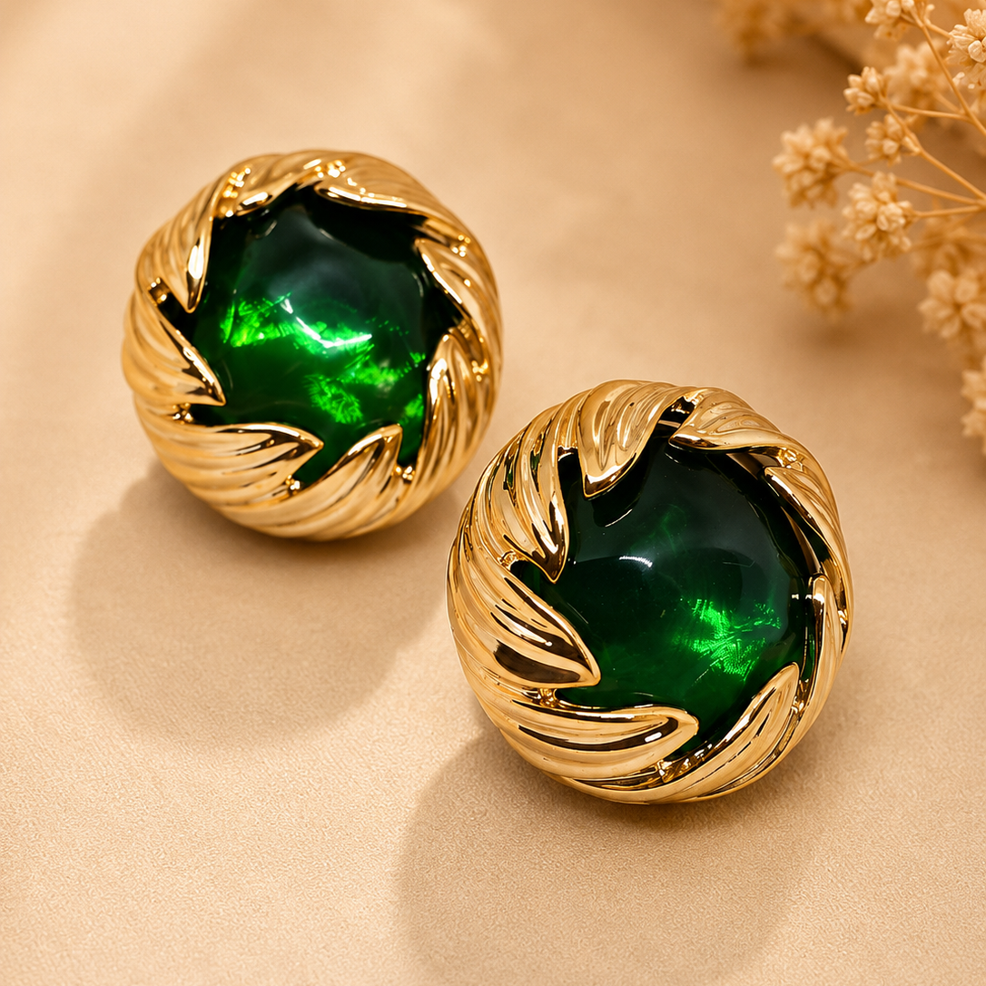 Green Cabochon Studs
